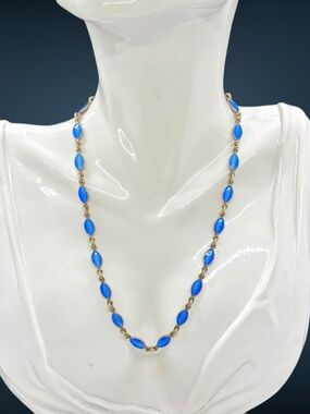 Vintage Volmer Bahner Denmark Sterling Blue Enamel Modernist Necklace